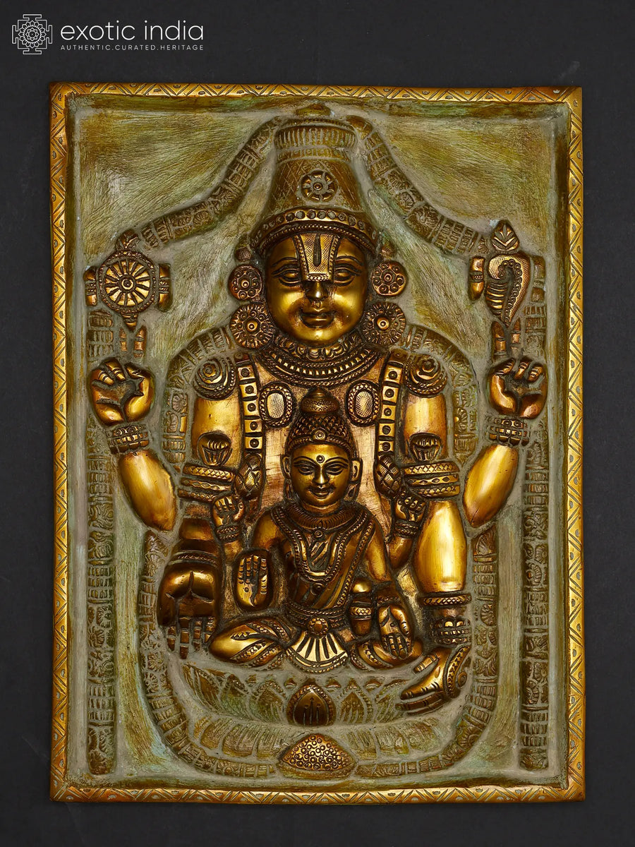 12" Brass Tirupati Balaji Venkateshvara with Lakshmi Wall Hanging Statue