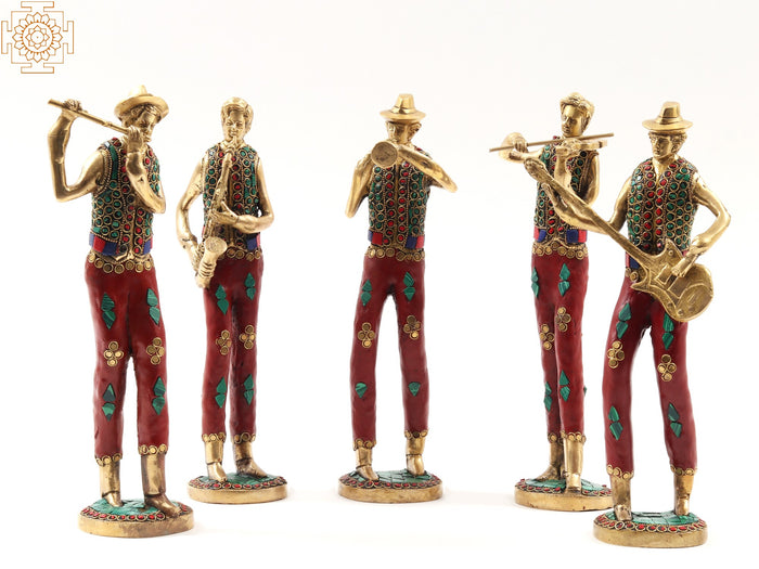 11" Brass Musicians Set with Inlay Work Home Décor