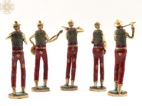 11" Set of Five Musicians | Brass with Inlay Work | Home Décor
