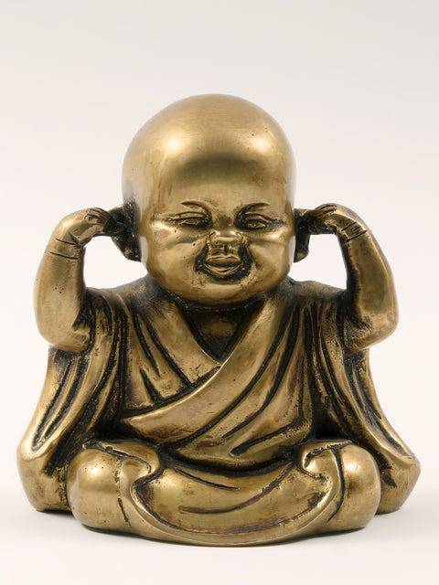 5" Small Set of 3 Wise Monks Baby Buddha Statues in Brass | Home Décor