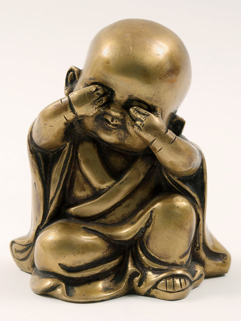 5" Small Set of 3 Wise Monks Baby Buddha Statues in Brass | Home Décor
