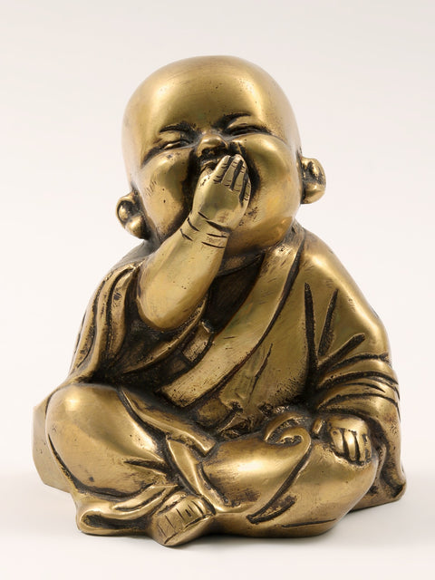 5" Small Set of 3 Wise Monks Baby Buddha Statues in Brass | Home Décor