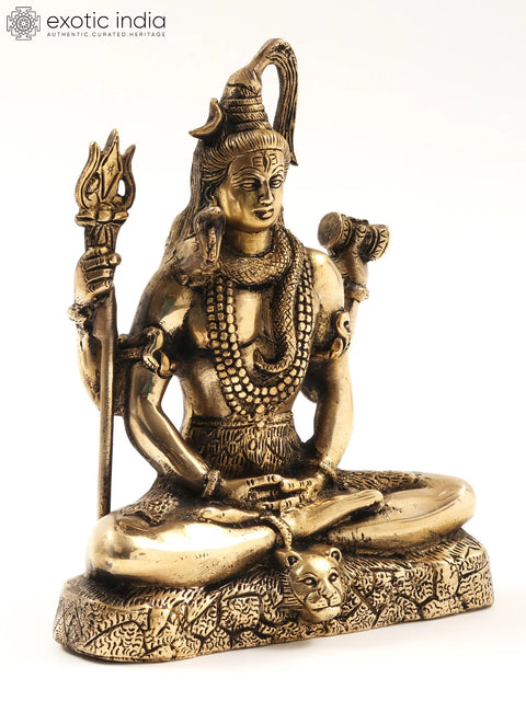 8" Lord Shiva Idol In Dhyana Mudra | Brass Statue