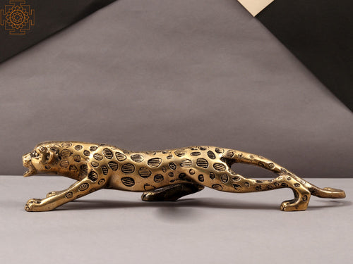 10" Angry Leopard Brass Statue for Home Decor