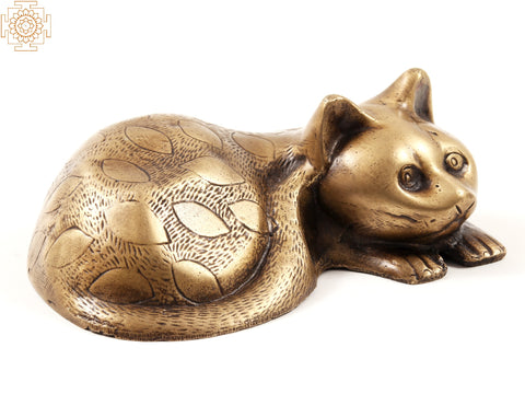7" Brass Decorative Relaxing Cat | Table Decor Items