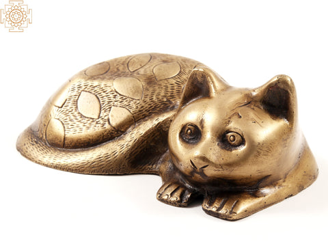 7" Brass Decorative Relaxing Cat | Table Decor Items