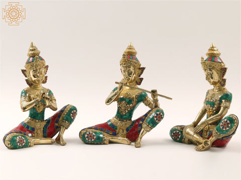 11" Set of Three Musicians | Brass with Inlay Work