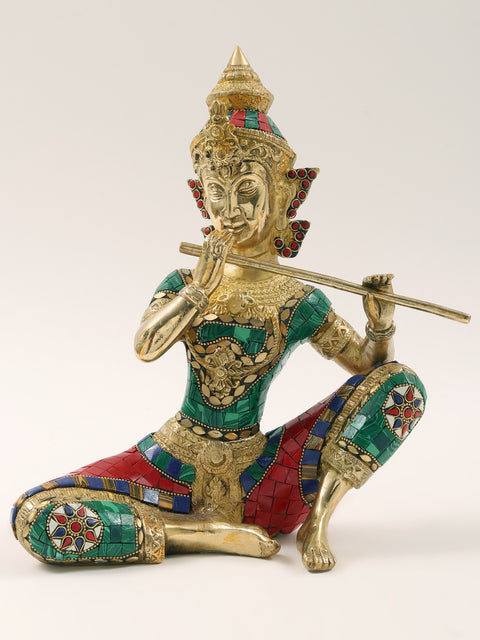 11" Set of Three Musicians | Brass with Inlay Work