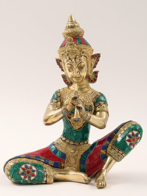 11" Set of Three Musicians | Brass with Inlay Work