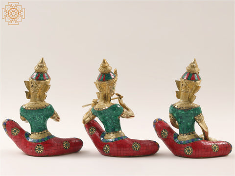11" Set of Three Musicians | Brass with Inlay Work