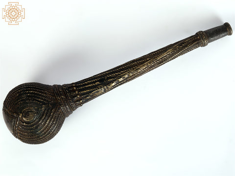 Tribal Large Pipe in Brass | Collectible Item