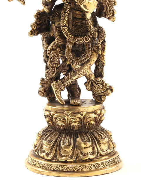 15" Standing Lord Krishna Brass Statue Playing Flute