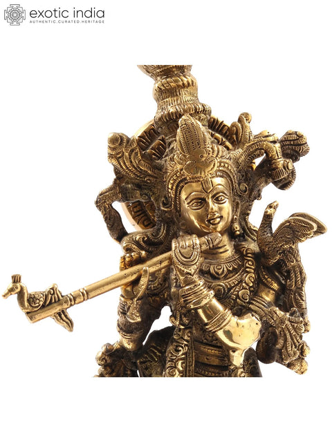 15" Standing Lord Krishna Brass Statue Playing Flute