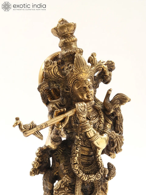 15" Standing Lord Krishna Brass Statue Playing Flute