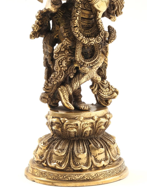 15" Standing Lord Krishna Brass Statue Playing Flute
