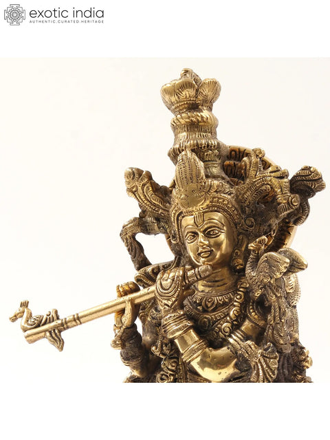 15" Standing Lord Krishna Brass Statue Playing Flute