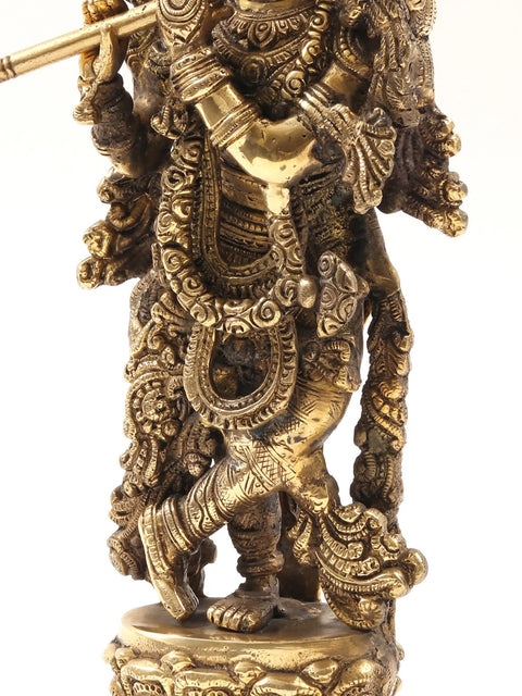 15" Standing Lord Krishna Brass Statue Playing Flute
