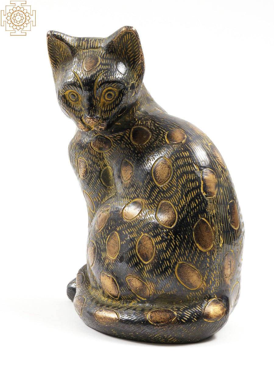 8" Brass Decorative Cat Statue for Home Decor