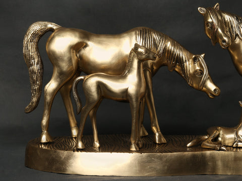 Brass Statue of Horse Family | Animal Figurine for Home Decor