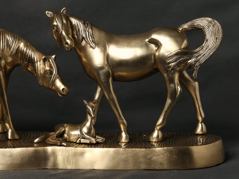 Brass Statue of Horse Family | Animal Figurine for Home Decor