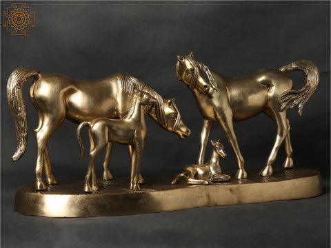 Brass Statue of Horse Family | Animal Figurine for Home Decor