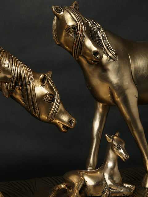 Brass Statue of Horse Family | Animal Figurine for Home Decor