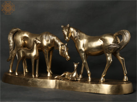 Brass Statue of Horse Family | Animal Figurine for Home Decor