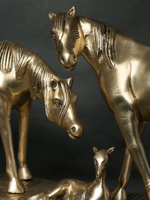 Brass Statue of Horse Family | Animal Figurine for Home Decor