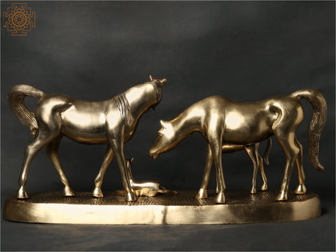 Brass Statue of Horse Family | Animal Figurine for Home Decor