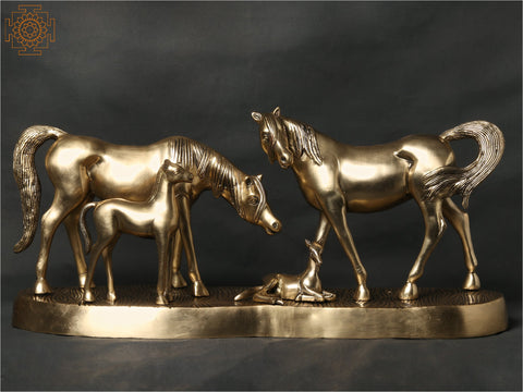 Brass Statue of Horse Family | Animal Figurine for Home Decor