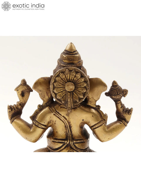 8" Four Hands Seated Ganesha Brass Statue | Gajanana Idol