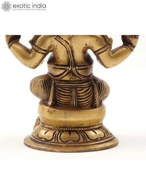 8" Four Hands Seated Ganesha Brass Statue | Gajanana Idol