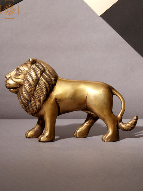 7" Brass Lion Statue - Handmade Forest King Sculpture