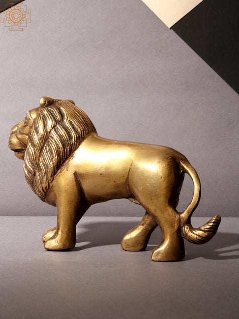 7" Brass Statue of Lion - The Forest King | Brass Home Décor