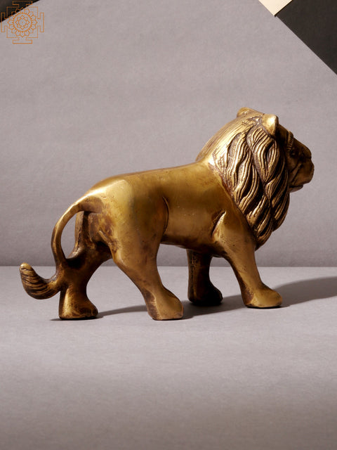 7" Brass Statue of Lion - The Forest King | Brass Home Décor