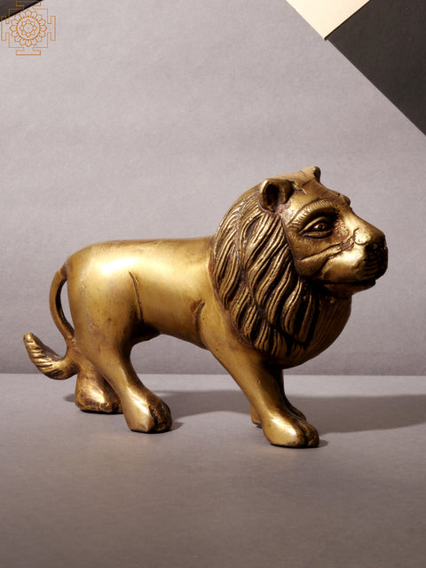 7" Brass Statue of Lion - The Forest King | Brass Home Décor