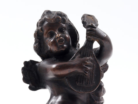 10" Angel Idol with Mandolin | Brass Statue