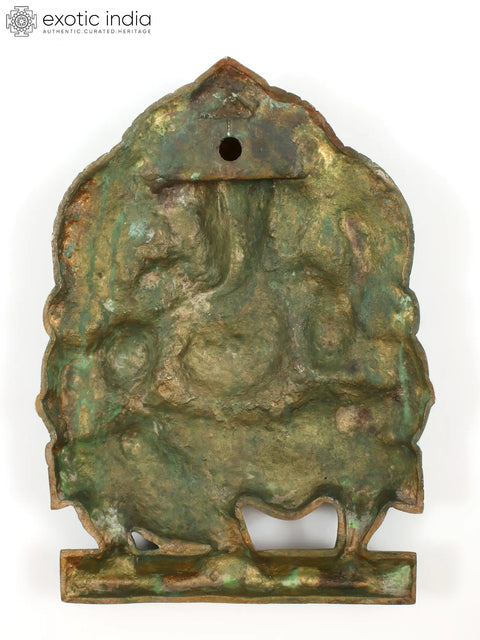 11" Blessing Lord Ganesha Brass Idol Seated on Throne | Wall Hanging