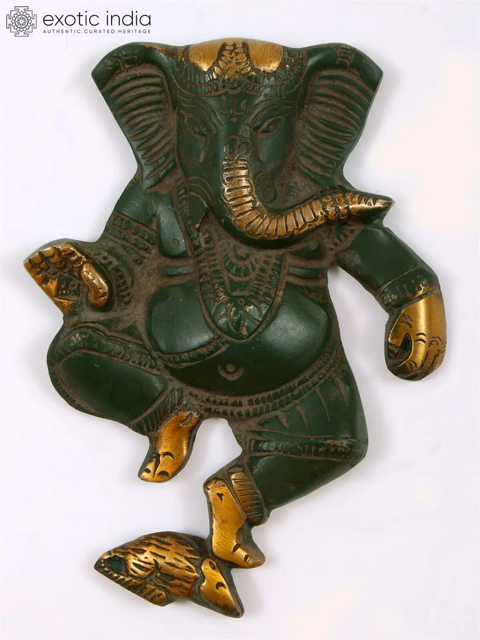 5" Small Dancing Ganesha Brass Wall Hanging Idol