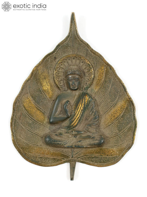 8" Gautama Buddha on Paan Leaf | Brass Wall Hanging Idol
