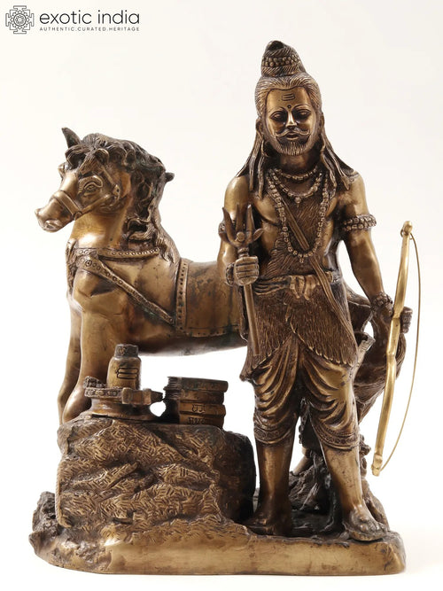 Khandoba with Shiva Linga Brass Statue Handmade