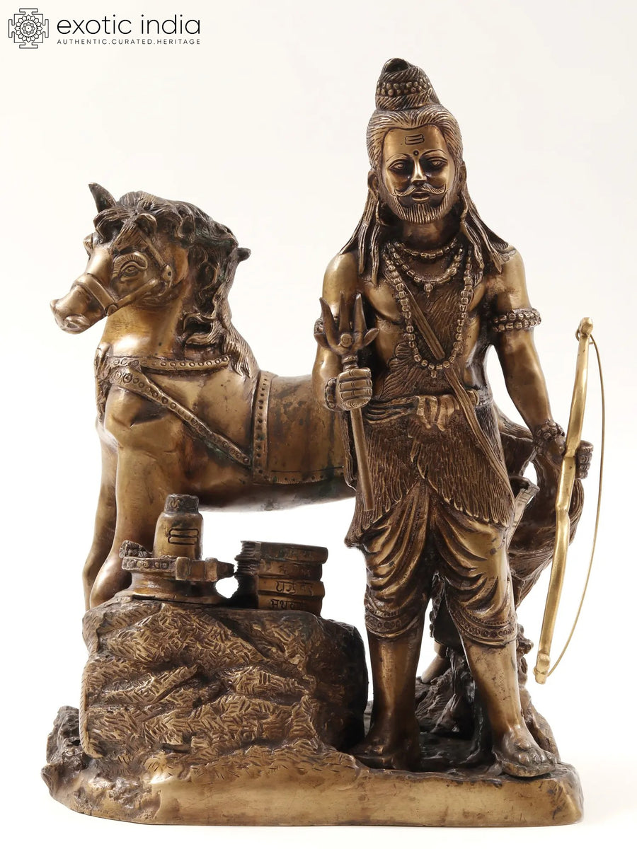 Khandoba with Shiva Linga Brass Statue Handmade