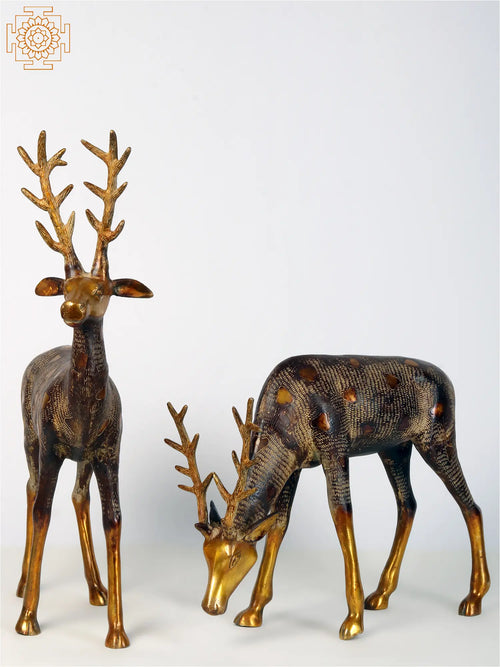 28" Brass Deer Figurines Pair Handmade Home Decor