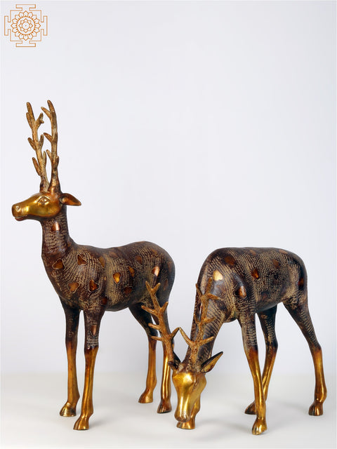 28" Pair of Beautiful Deer Figurines in Brass