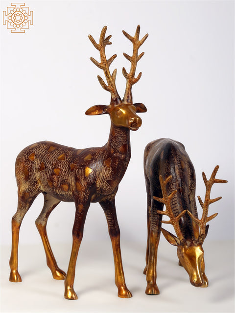 28" Pair of Beautiful Deer Figurines in Brass