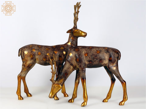 28" Pair of Beautiful Deer Figurines in Brass