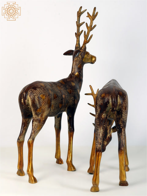 28" Pair of Beautiful Deer Figurines in Brass