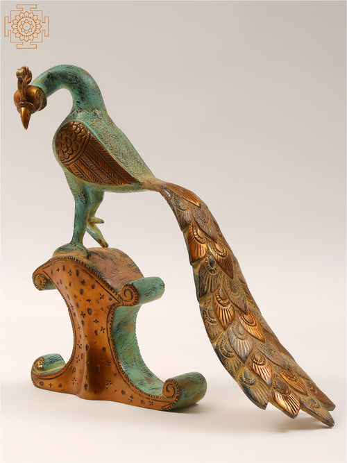 10" Brass Peacock Statue for Home Decor