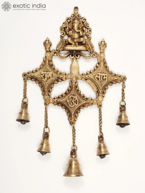 15" Brass Lord Ganesha Wall Hanging with Bells for Home Pooja