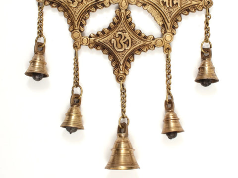 15" Brass Lord Ganesha Wall Hanging with Bells